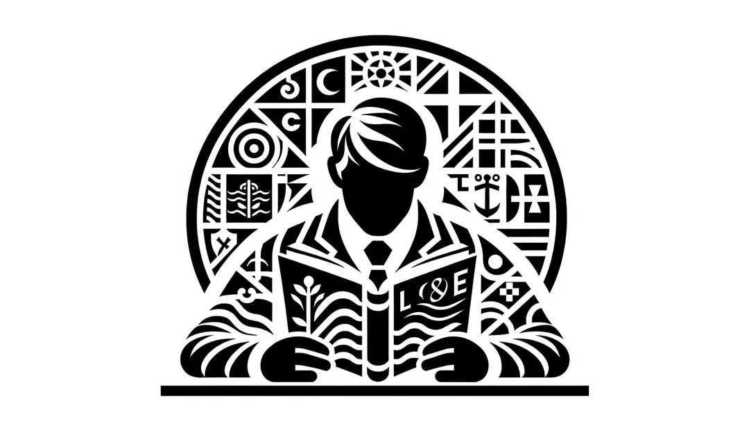 Imagen minimalista de una figura humana aprendiendo breton en un entorno blanco