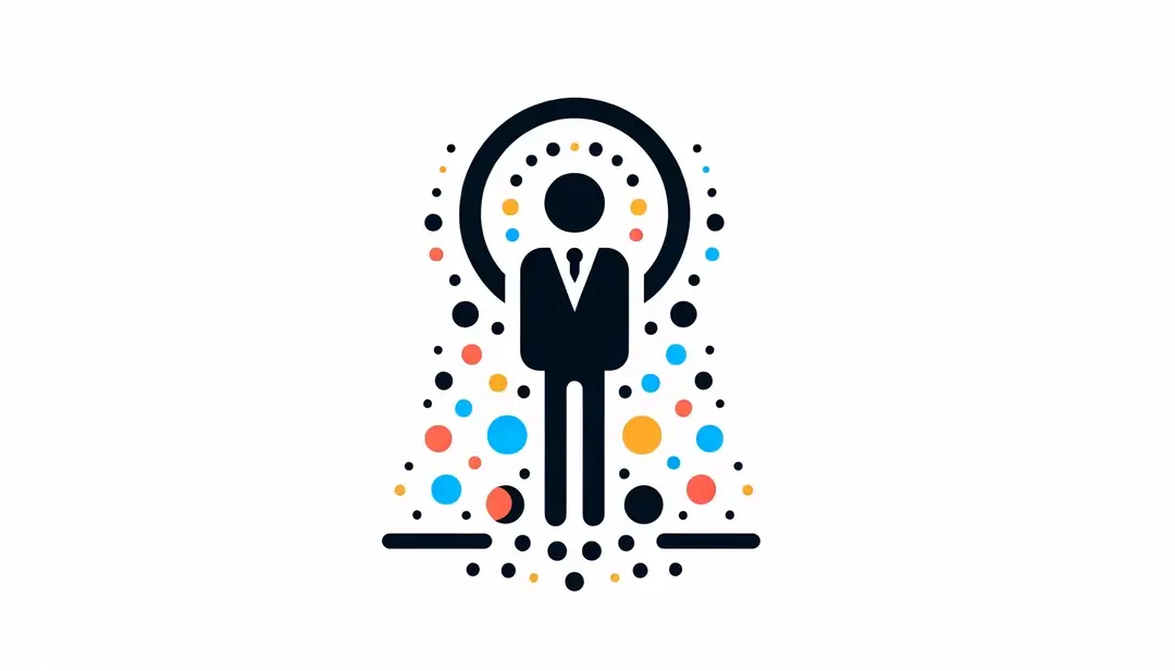 Ilustración minimalista de una figura humana representando prestigio social con fondo blanco y colores pastel
