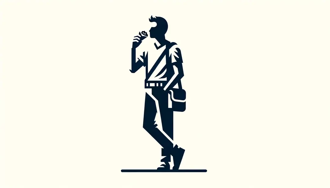 Ilustración minimalista de una persona comiendo de pie para representar "manger sur le pouce" en su contexto cotidiano