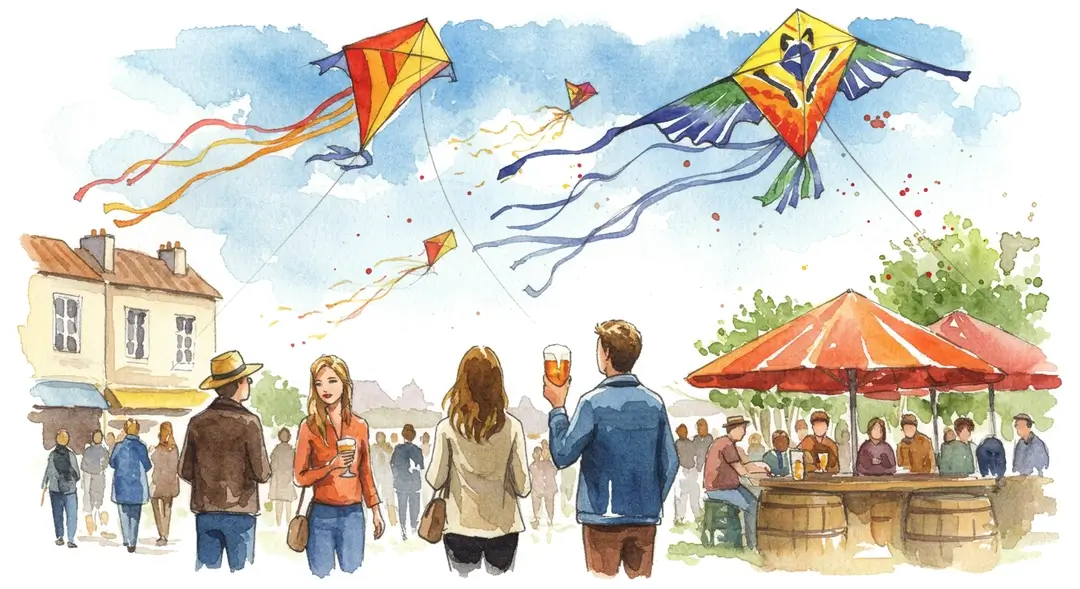 Illustration de Foires à thème françaises : déguster de la bière ou faire voler des cerfs-volants