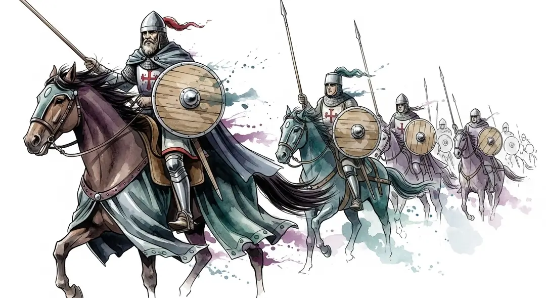 Illustration des défilés équestres de Charlemagne et sa chevalerie au Moyen Âge