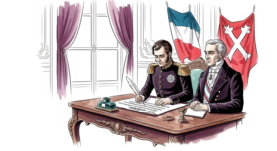 Illustration de la signature du traité de Turin scellant le rattachement de la Savoie à la France