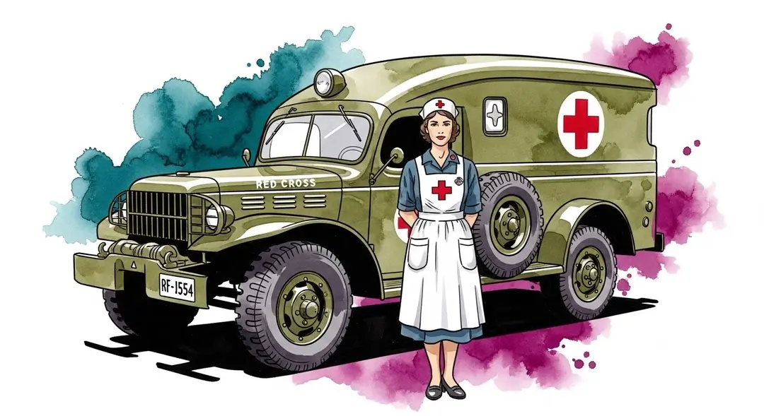 Illustration d'anciennes ambulances de la Croix-Rouge lors d'une commémoration historique