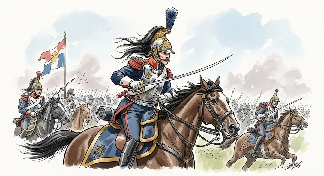 Illustration d'un soldat des défilés napoléoniens de Waterloo lors de la reconstitution de la bataille de Waterloo