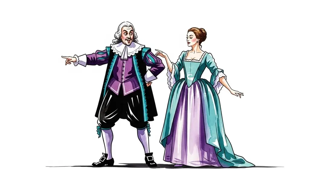 Illustration de deux comédiens lors d'un spectacle en hommage à Molière en France