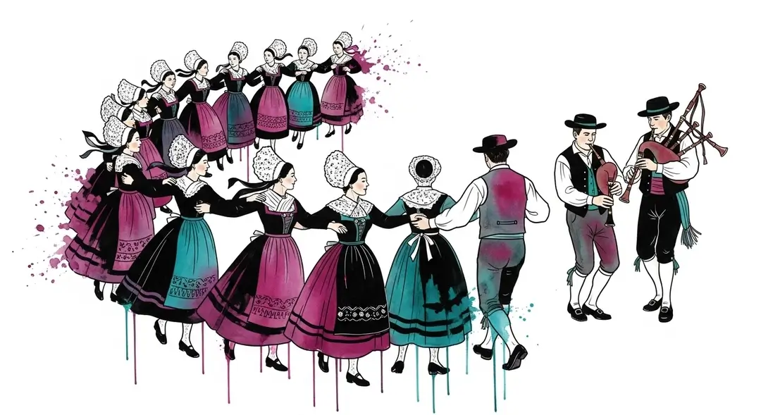 Une danse traditionnelle bretonne lors d'un fest-noz