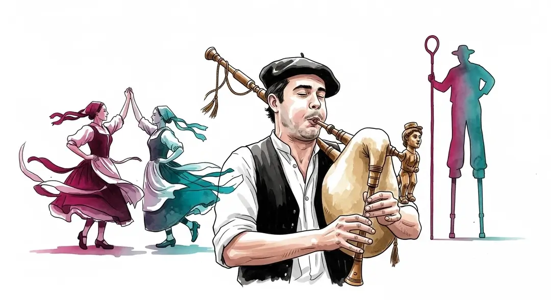 Un musicien joue de la cornemuse landaise