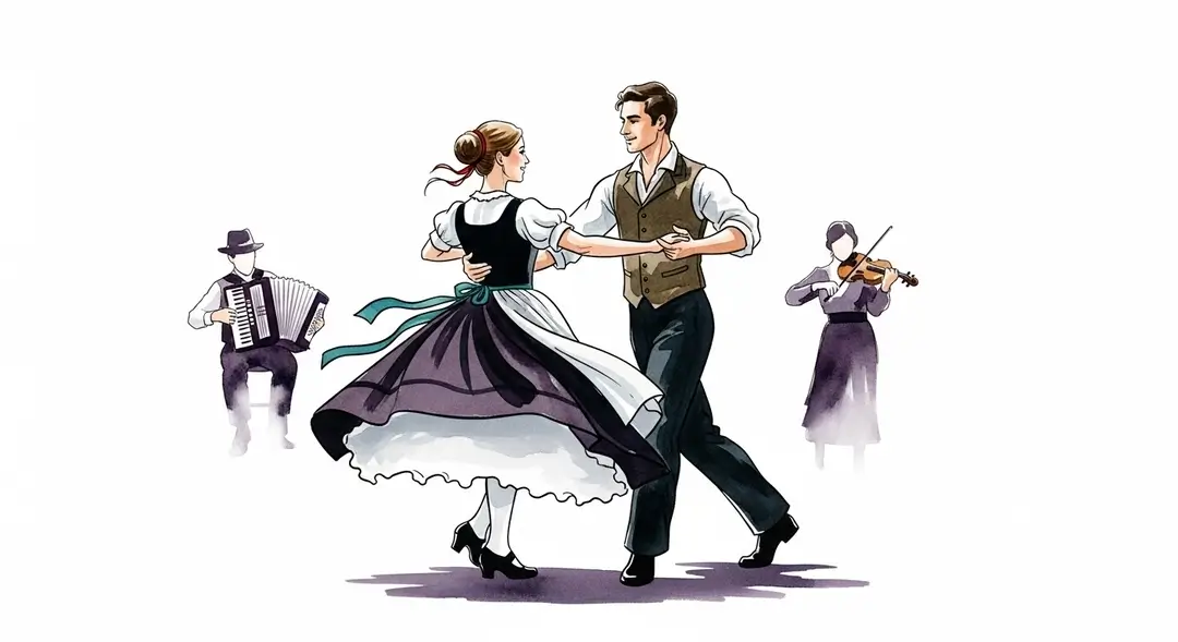 Illustration d'un couple dansant le marche-polka