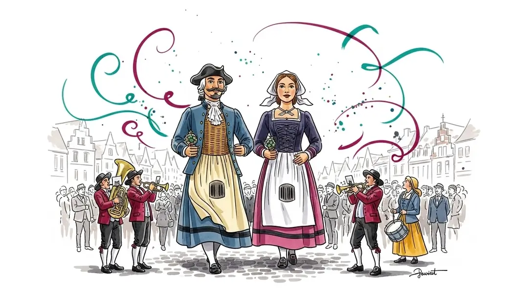 Illustration des géants du Nord durant les festivités picardes