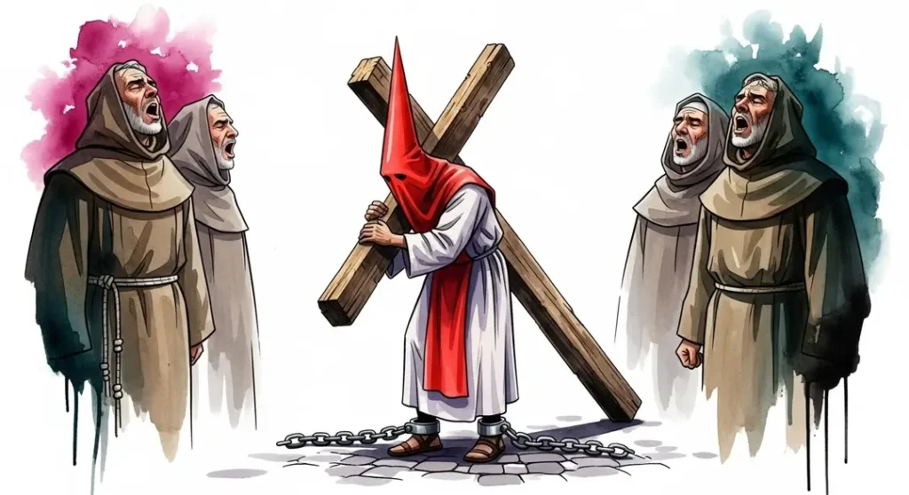 Illustration du Catenacciu de Sartène avec des confrères interprétant des chants polyphoniques corses