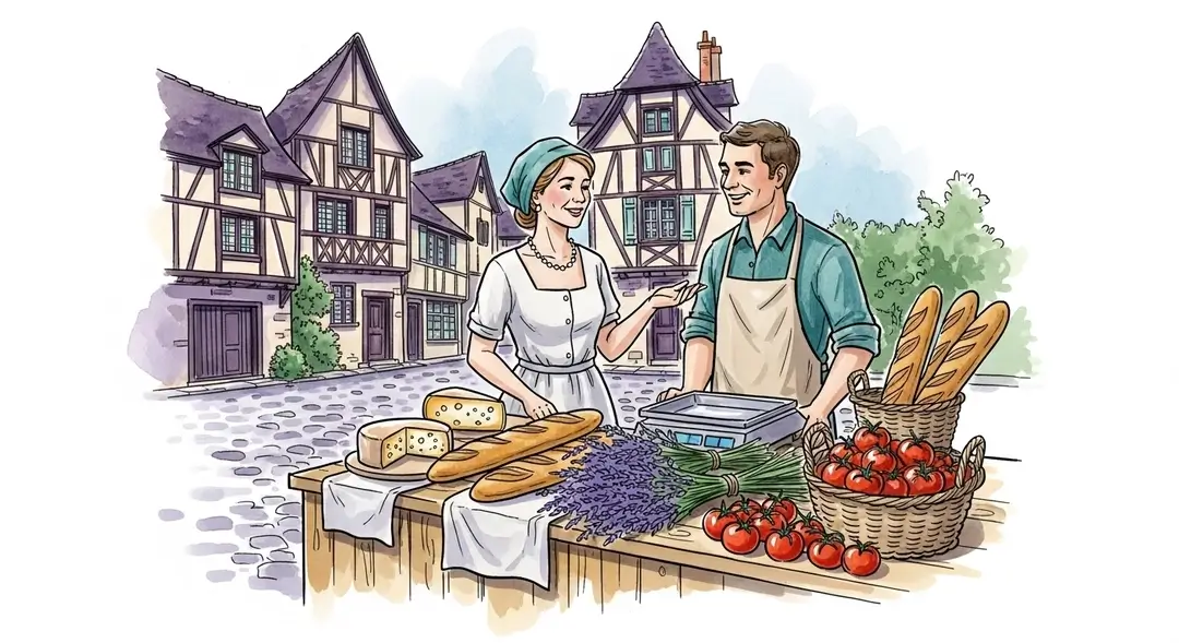 Illustration d'un des marchés traditionnels de France