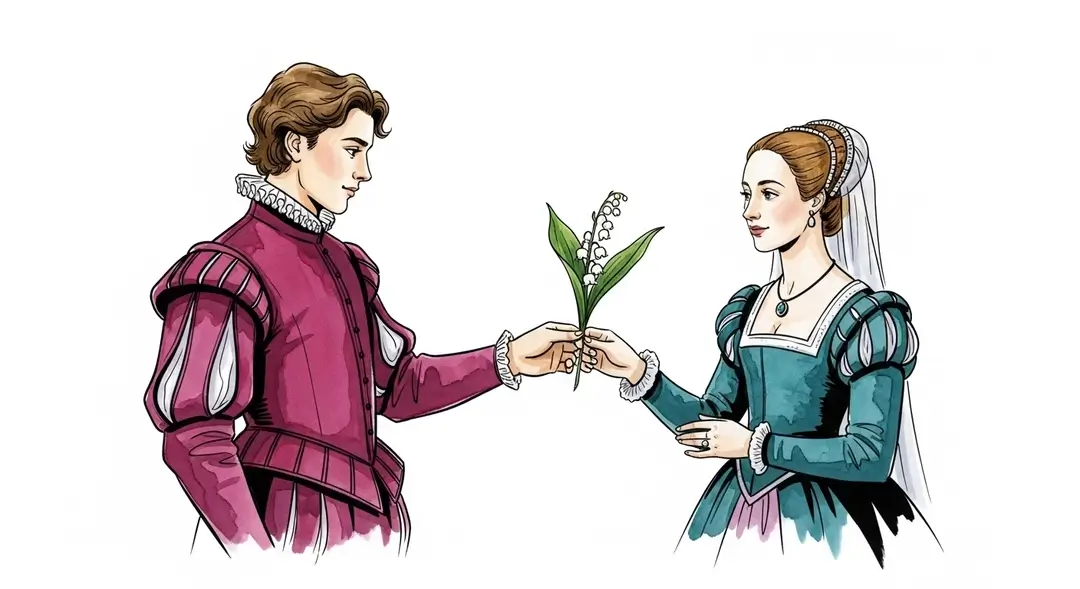 Aquarelle du roi Charles IX qui offre un brin de muguet