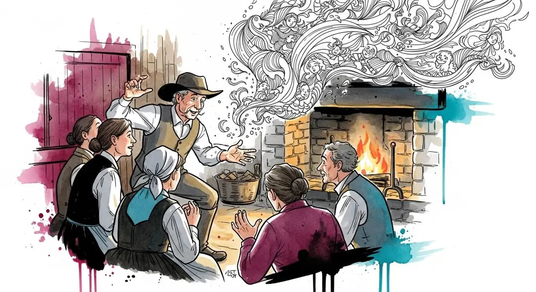 Une aquarelle illustrant une veillée traditionnelle