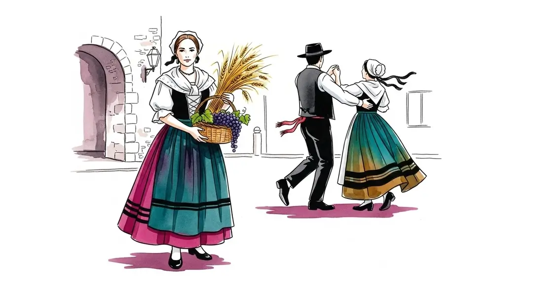 Illustration du folklore gascon lors des fêtes de la moisson dans le Gers