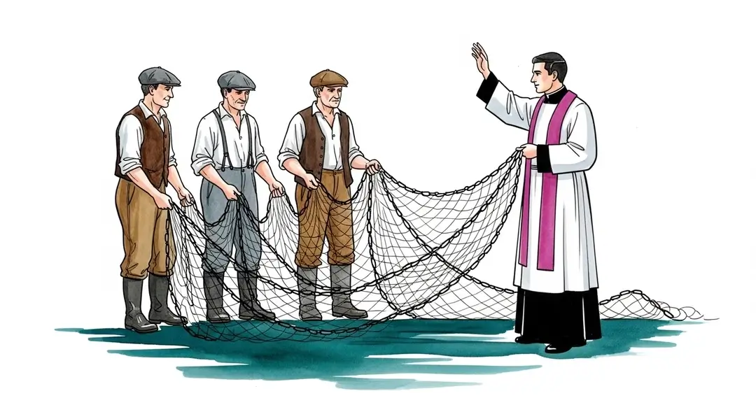 Aquarelle de la bénédiction des filets sur la Garonne