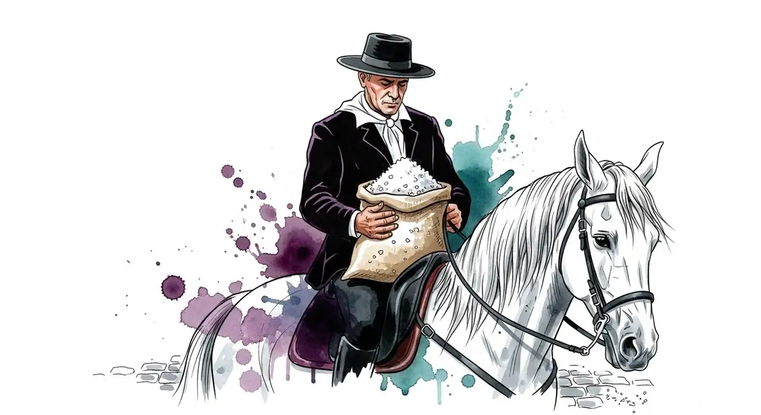 Illustration d'un des gardians de Camargue à cheval participant à la bénédiction du sel