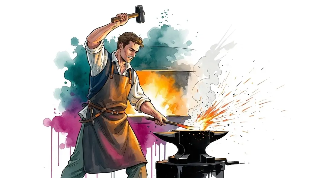 Illustration d'un forgeron incarnant la tradition de la forge en Bourgogne