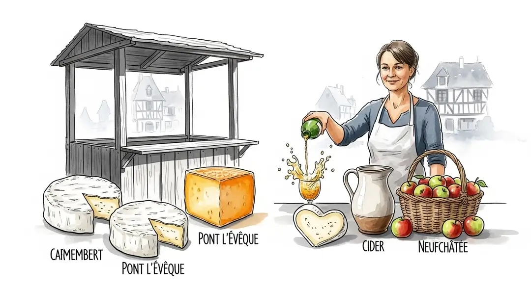 Illustration d'un festival fromage et cidre en Normandie