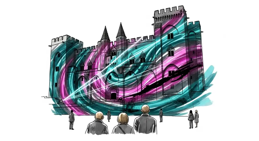Illustration du Palais des Papes illuminé pour la Nuit de l'UNESCO
