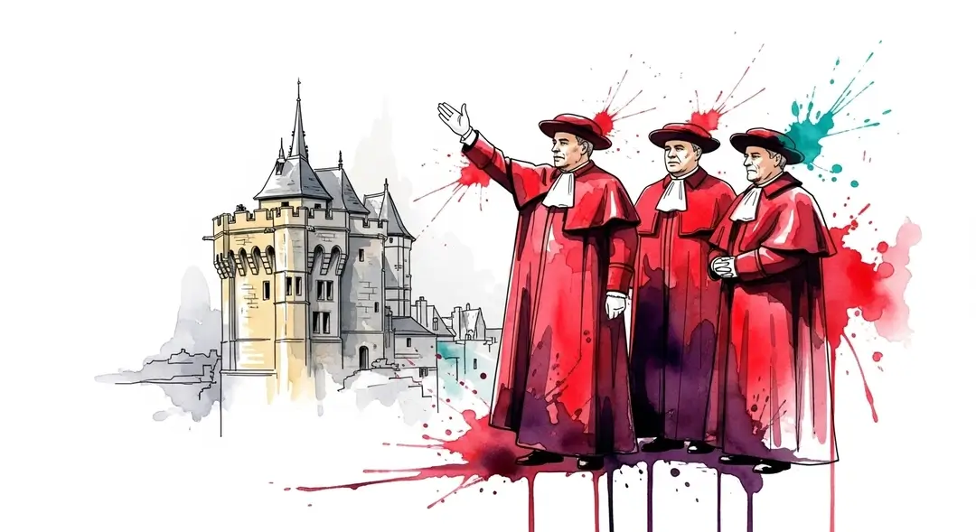 Des membres de la Jurade de Saint-Émilion en robe rouge proclament le ban des vendanges depuis une tour