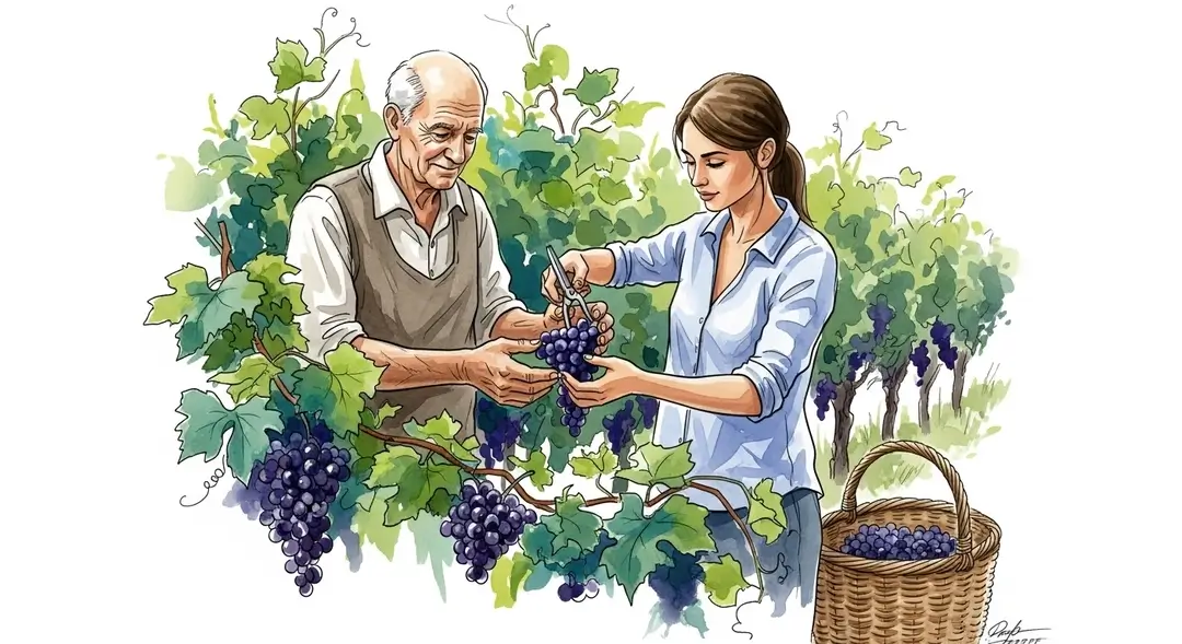 Illustration du rituel des vendanges familiales