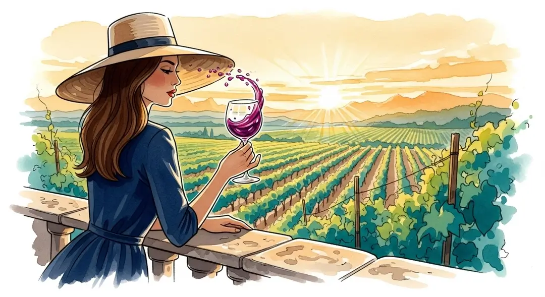 Femme profitant d'une dégustation de vin au crépuscule