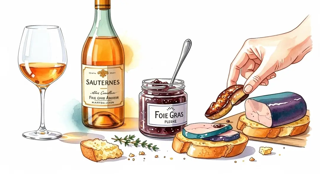Illustration d'une dégustation de foie gras montrant comment servir ce mets d'exception avec son accord parfait pour un repas de fête