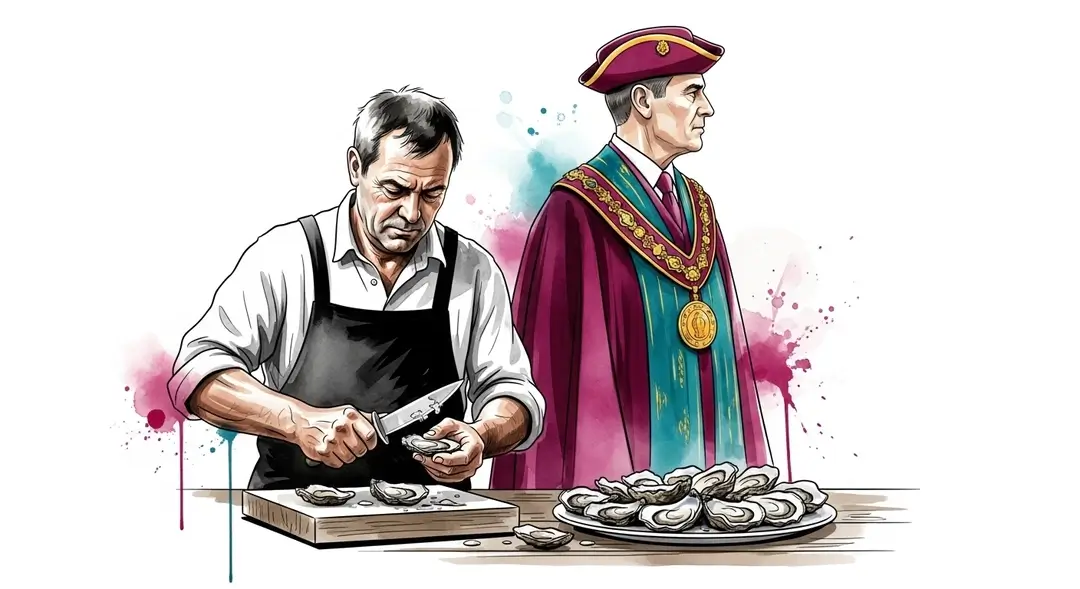 Illustration de l'ouverture de la saison des huîtres avec un ostréiculteur lors d'une dégustation