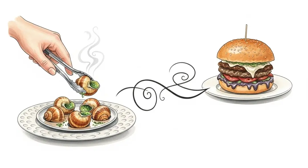 Aquarelle sur la tradition culinaire de l'escargot en plat de fête : la symbolique de l'escargot illustrée par une scène de Noël en France et une cargolade