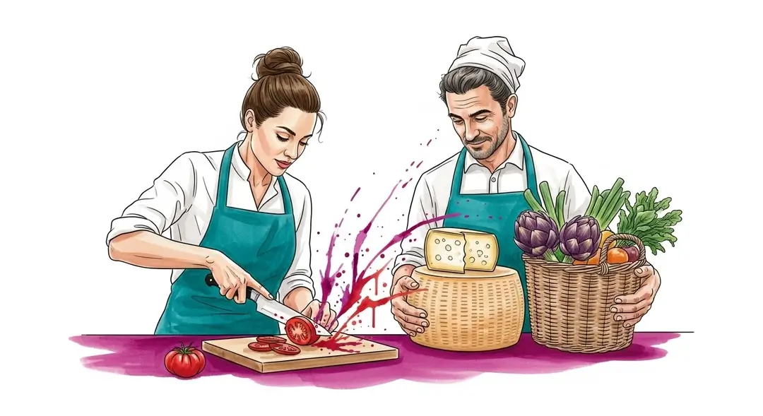 Illustration d'un chef et d'un producteur à la Fête de la Gastronomie