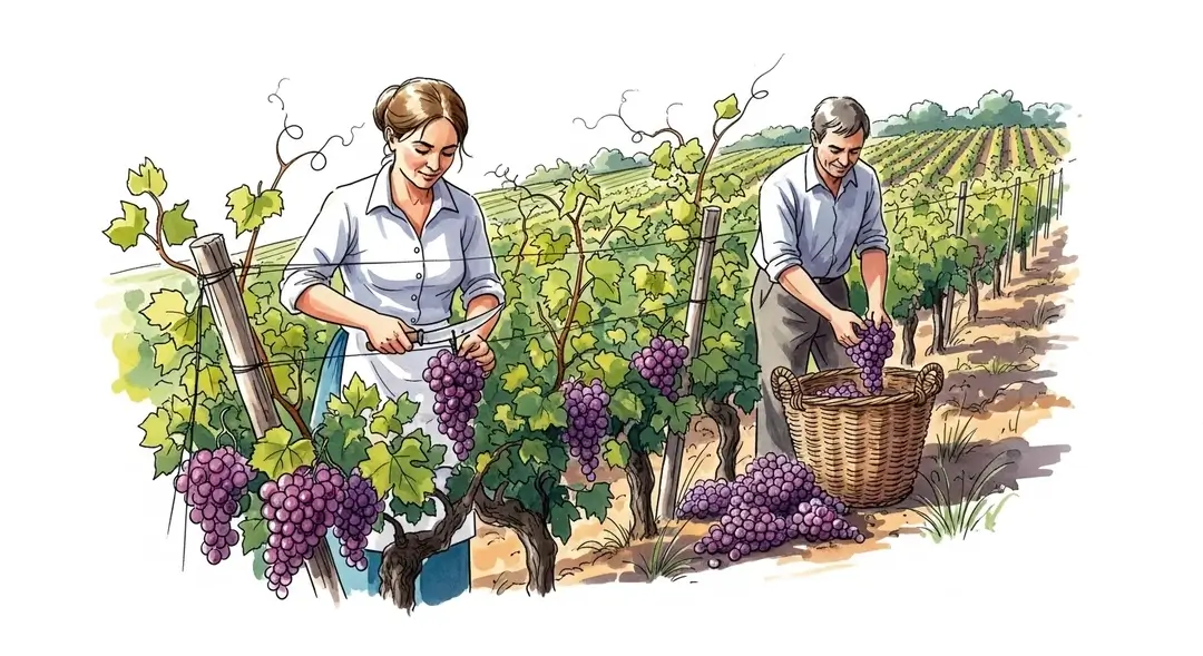 Illustration de la récolte du raisin lors des vendanges en Rhône-Alpes