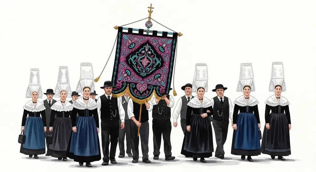 Aquarelle d'une des processions religieuses de France