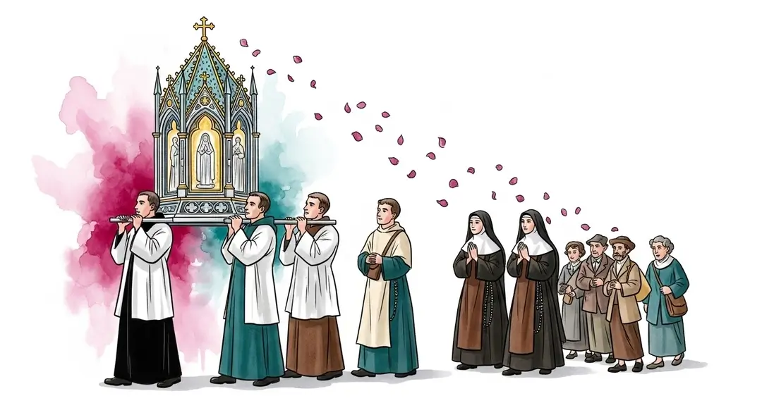 Illustration de la procession à Lisieux pour les fêtes thérésiennes
