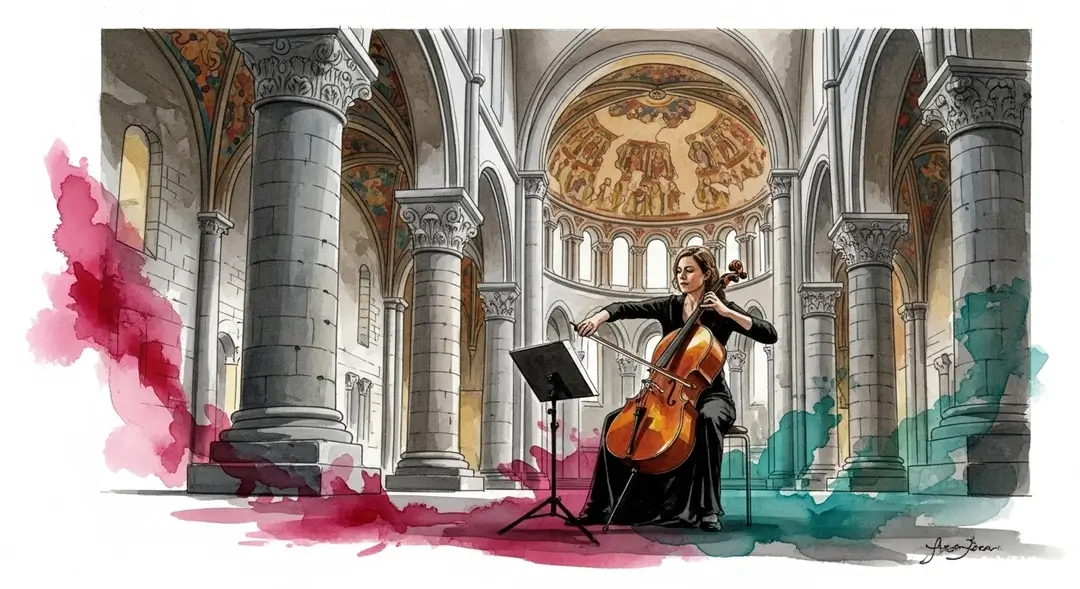 Illustration d'une violoncelliste lors d'un concert du Festival d'art roman Poitou