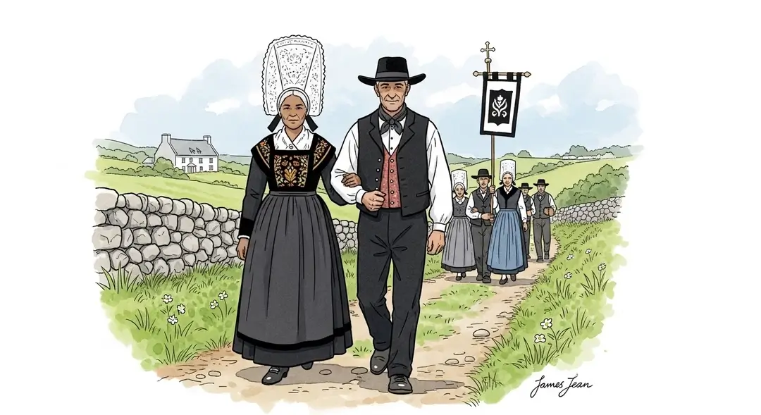 Couple en costume traditionnel lors d'un pardon breton