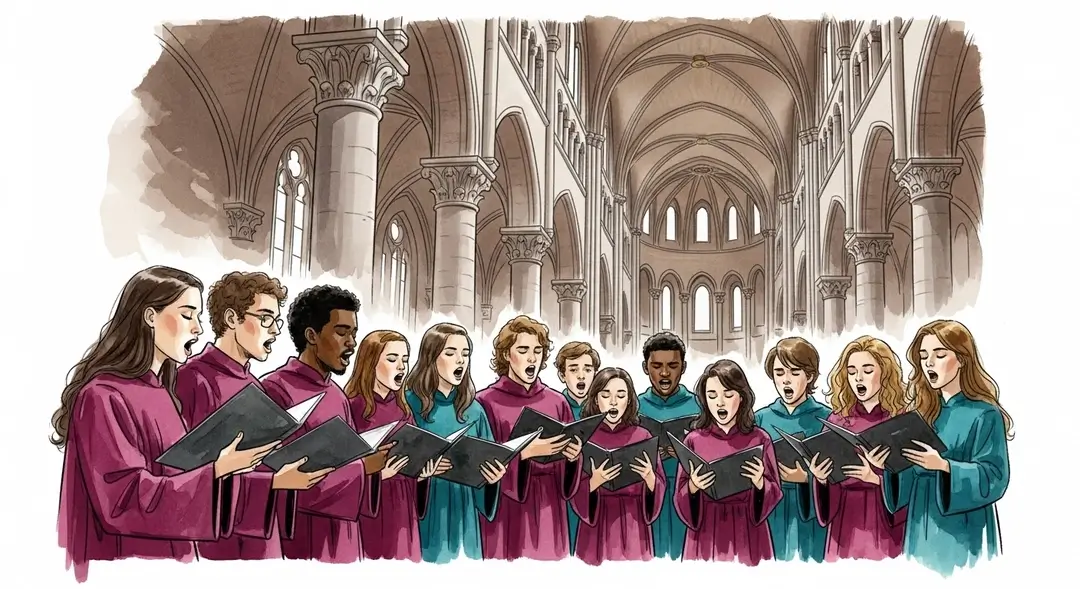 Illustration d'un concert de chorale jeune à la basilique Saint-Sernin pour les rencontres de chant choral à Toulouse.
