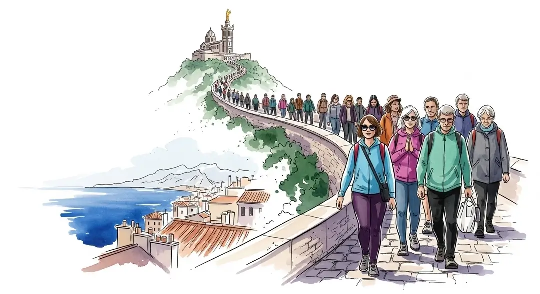 Illustration de la procession du pèlerinage à Notre-Dame de la Garde