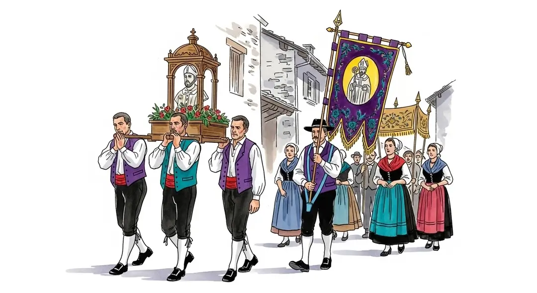 Illustration du folklore alpin montrant les processions de Saint Véran