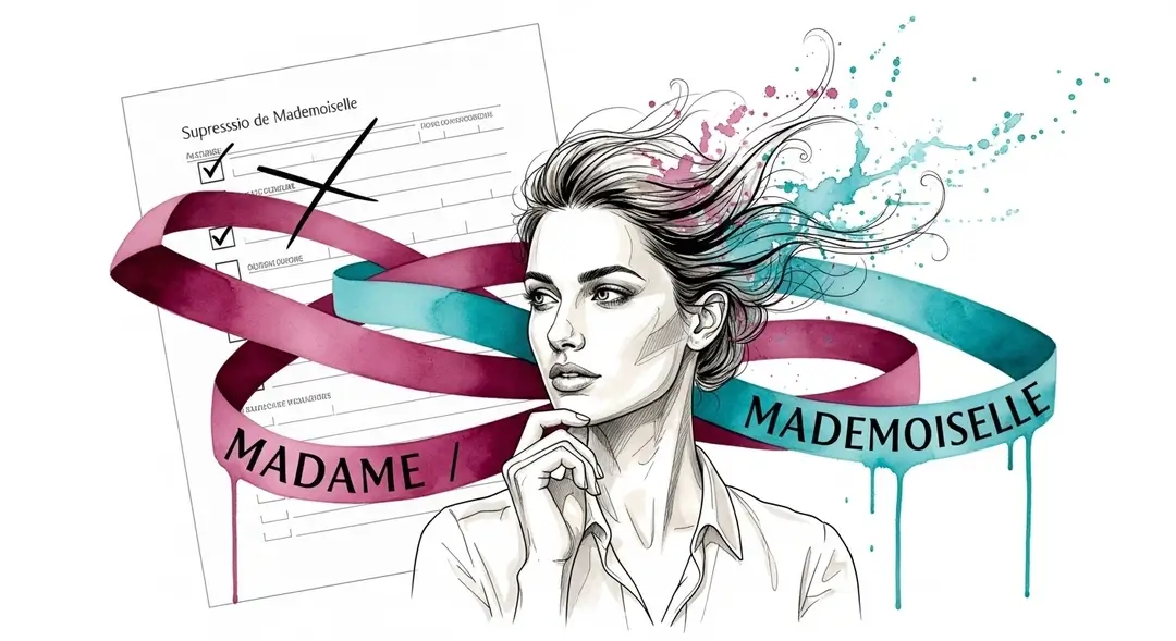 Illustration d'une femme songeant à la question Mademoiselle ou Madame