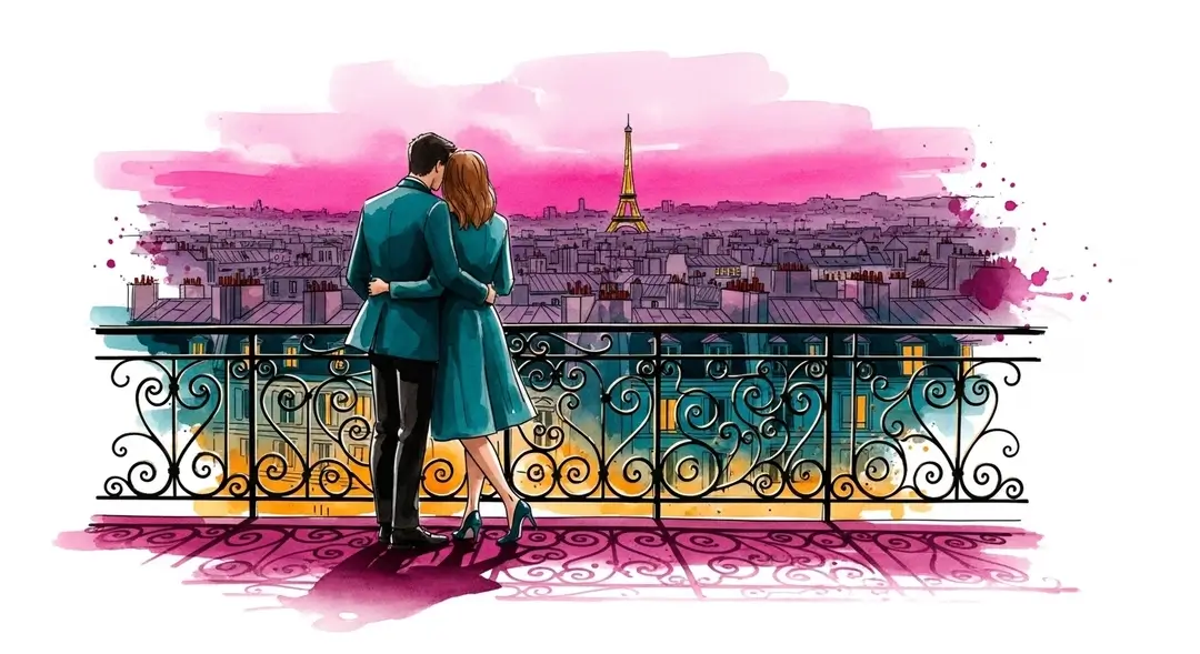 Couple sur un balcon profitant d'une soirée romantique