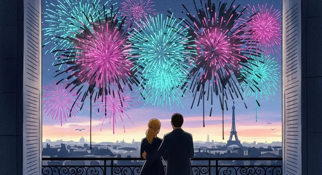 Illustration à l'aquarelle d'un couple célébrant la tradition d'un des jours fériés les plus importants de France