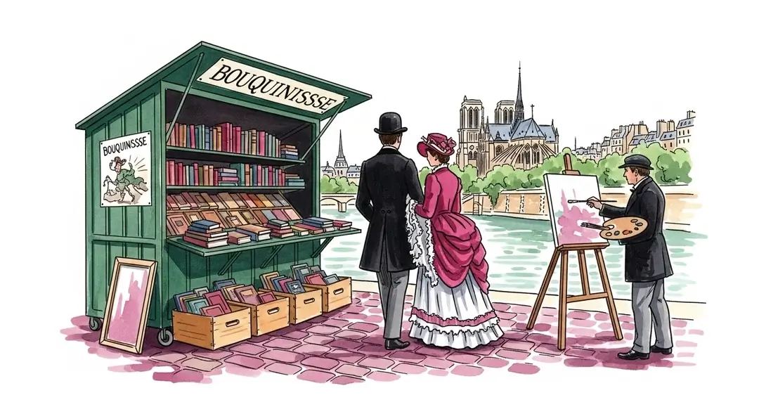 Une promenade sur les quais de Seine à Paris illustrant la flânerie et la culture parisienne