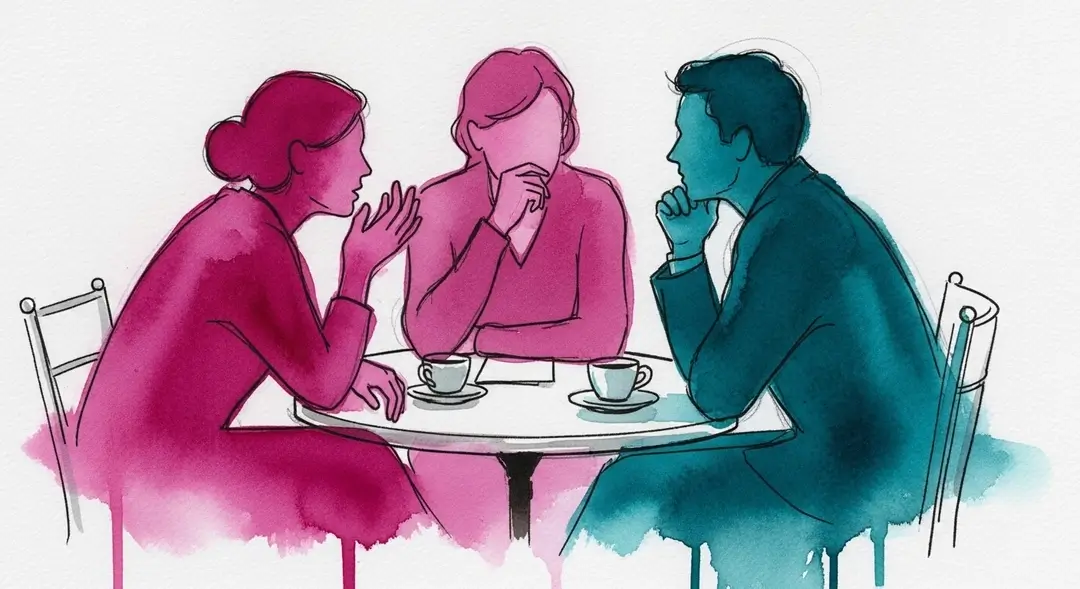 Trois personnes dans un café philo animent un débat citoyen
