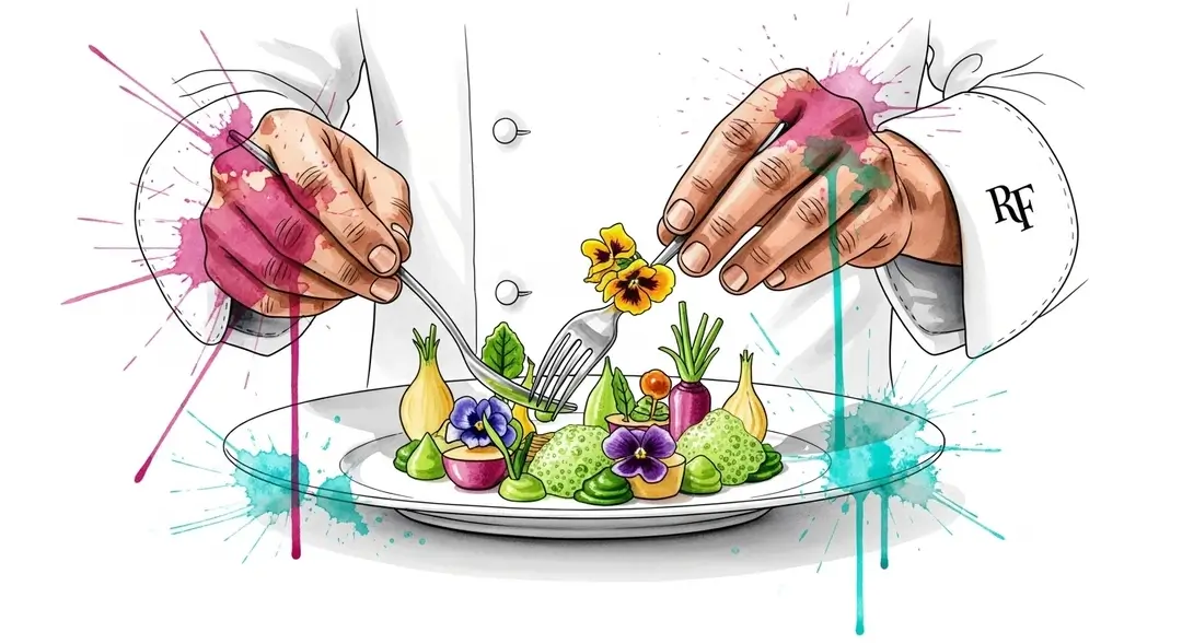 Un chef de l'Élysée dresse un plat de gastronomie végane