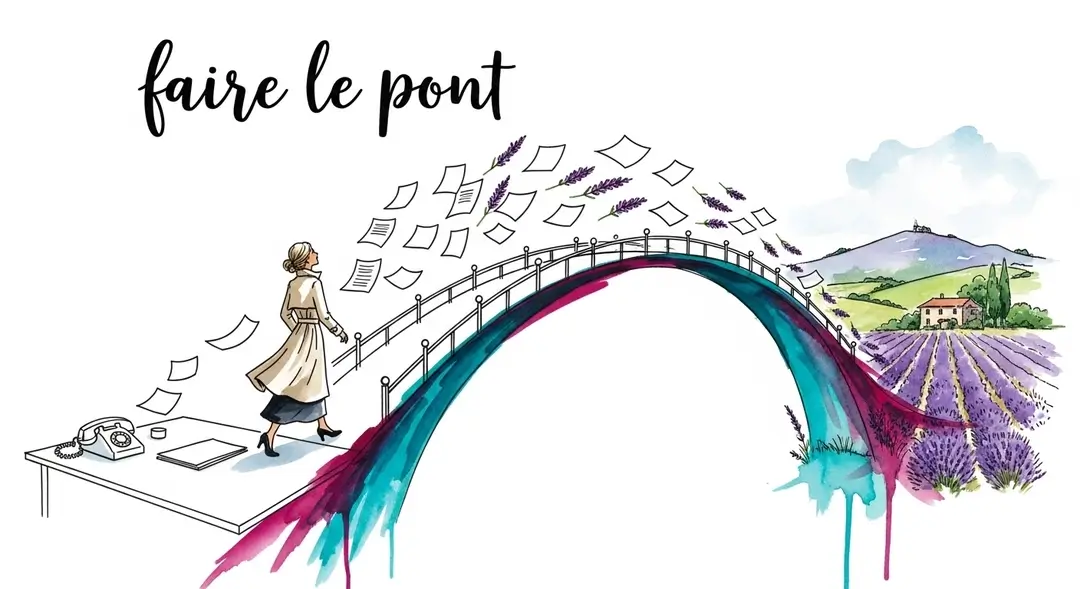Illustration d'une femme qui profite des jours fériés en France pour faire le pont et s'offrir un week-end prolongé