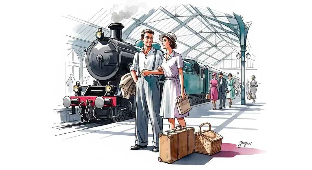 Illustration d'un couple symbolisant la tradition des vacances d'août en France