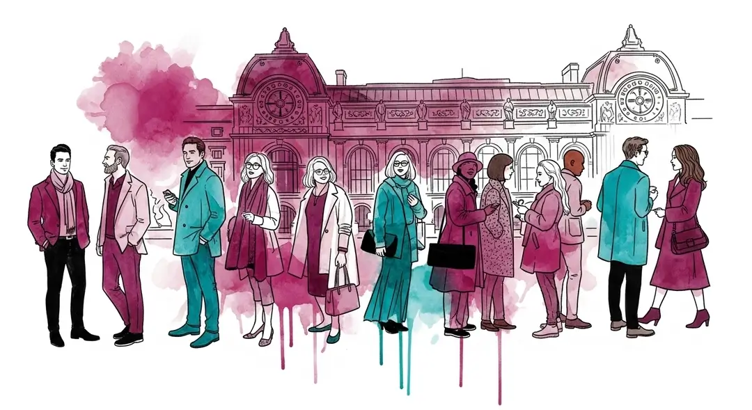 Illustration de personnes attendant de visiter les musées gratuits de Paris lors du premier dimanche du mois