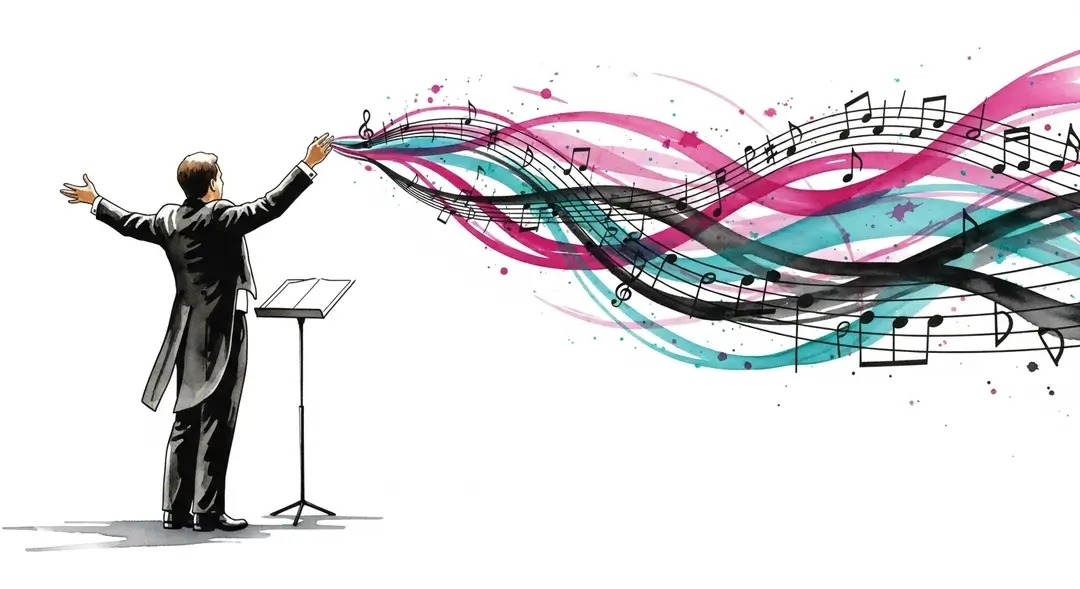 Illustration d'un chef de chœur dirigeant un concert de chœur d'enfants