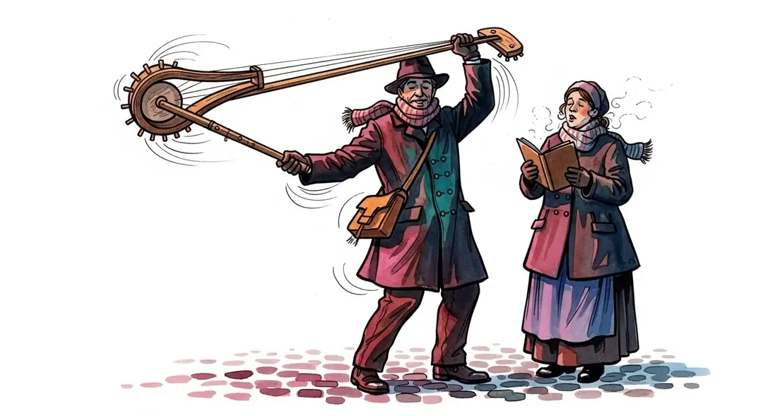 Illustration d'un chant de Noël avec crécelles