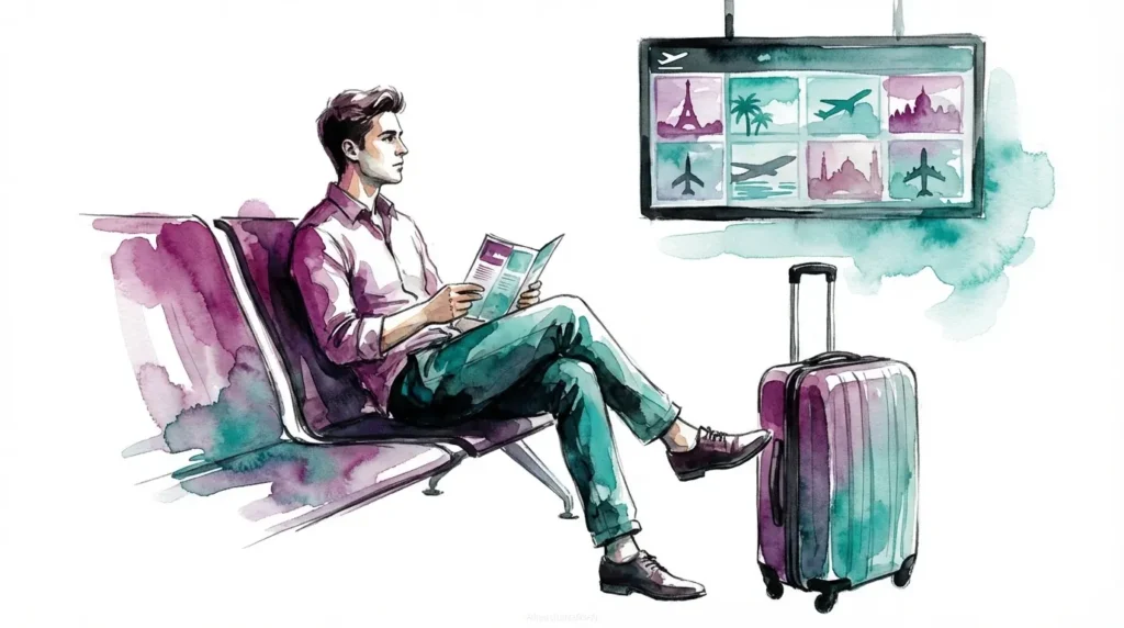 Un jeune homme est assis dans un aéroport